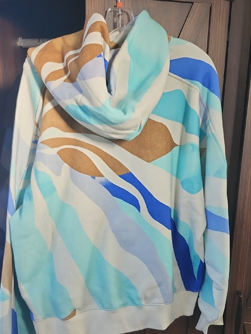 Free People Hooded Hody in Blue and Tan Wave Print - Picture 2 of 6